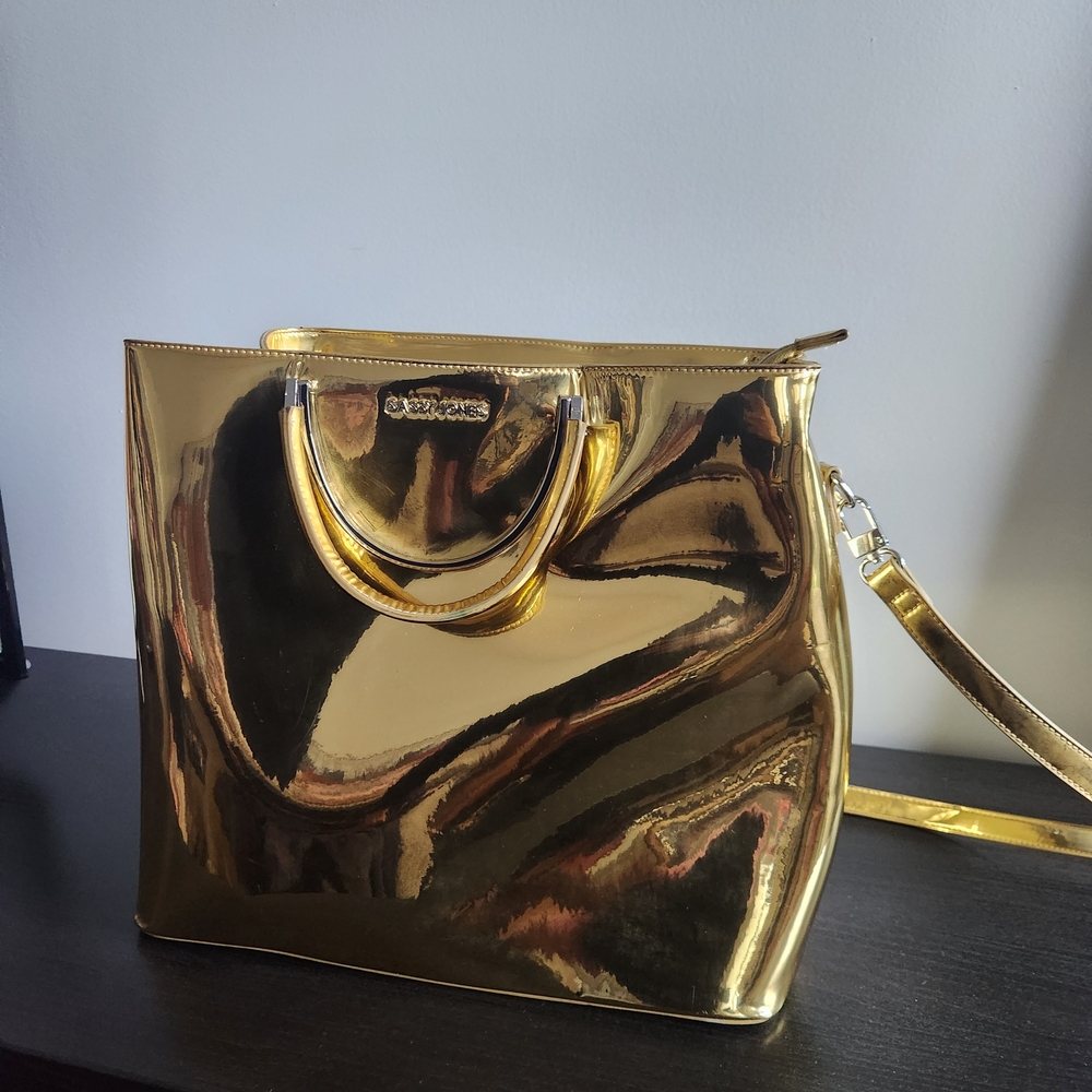 Sassy Jones Gold Metallic Tote with Structured Design